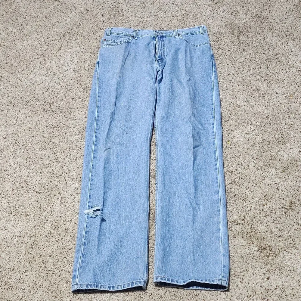 Vint Levi's 505 Light Wash Denim Jeans, Men's 36x34 Relaxed Fit Distressed